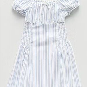 Chic Blue and White Striped Kids Dress Empire Waist, 100% Cotton